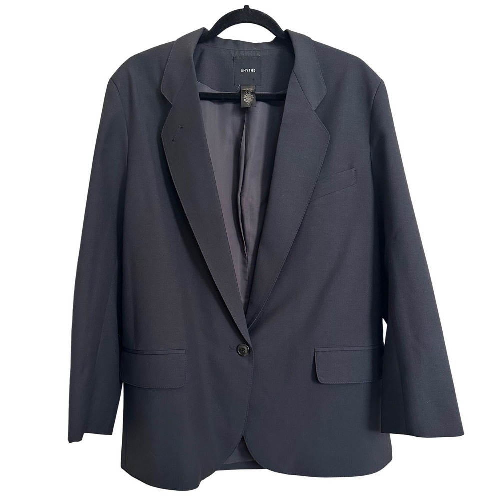 SMYTHE Dark Gray 100% Wool One Button Blazer Jacket L